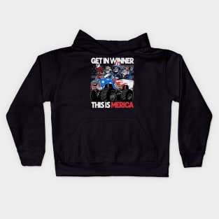 Get in Winner This is America US Presidents 4th of July Monster Truck Kids Hoodie